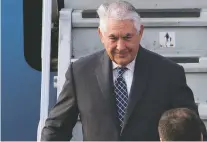  ?? IVAN SEKRETAREV/THE ASSOCIATED PRESS ?? U.S. Secretary of State Rex Tillerson arrives Tuesday in Moscow’s Vnukovo airport. Tillerson and Russian Foreign Minister Sergey Lavrov will meet on Wednesday.