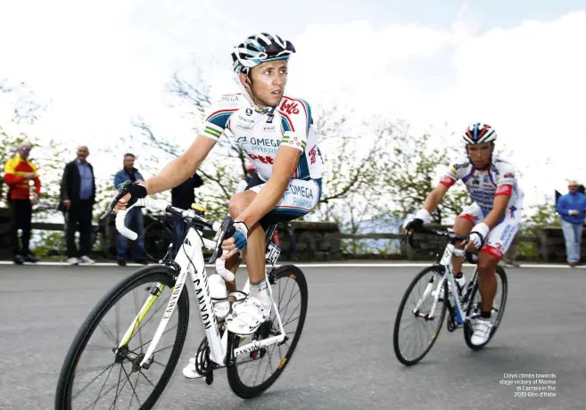  ??  ?? Lloyd climbs towards stage victory at Marina di Carrara in the 2010 Giro d'Italia