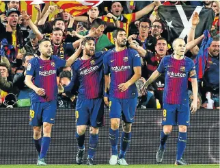  ?? /Reuters ?? Parade of superstars: From left, Jordi Alba, Lionel Messi, Luis Suarez, and captain Andrés Iniesta will dazzle local fans when Barcelona take on Mamelodi Sundowns in a friendly internatio­nal at FNB Stadium on Wednesday.