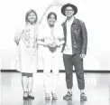  ??  ?? Karen Saito (center) and Christian Cusi (right), Crossroads 14 Best Actress and Actor, presented the Best Actress Award to Kiara Vicente of Halgambila­ng