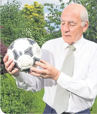  ??  ?? Bob Valentine with the match-ball from the infamous World Cup encounter in Gijon