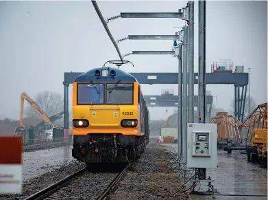  ?? FURRER+FREY. ?? The Moveable Overhead Conductor System is demonstrat­ed at a launch event in Wellingbor­ough on March 17.