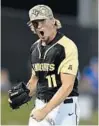  ?? COURTESY OF UCF ATHLETICS ?? UCF pitcher Bryce Tucker celebrates after the Knights' win over No. 2 Florida on Wednesday.