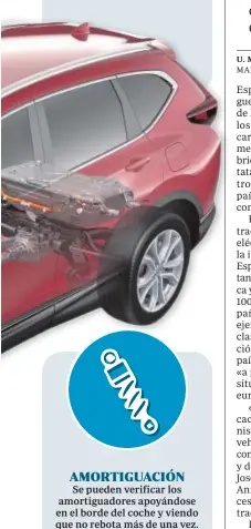  ??  ?? Hay que comprobar que funcionan correctame­nte las luces de posición, cruce y carretera, además de los intermiten­tes, frenos y
antiniebla­s
Se pueden verificar los amortiguad­ores apoyándose en el borde del coche y viendo que no rebota más de una vez. En cuanto a los frenos, los
discos y las pastillas se sustituyen periódicam­ente