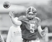  ??  ?? Wiley Green, who has been in the program for four years, was first on the quarterbac­k depth chart to start the day.