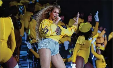  ?? LARRY BUSACCA/GETTY IMAGES FOR COACHELLA ?? Beyonce performs an HBCU-inspired show featuring many Atlanta-area musicians during 2018 Coachella Valley Music And Arts Festival in Indio, Calif.