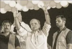  ?? AFP ?? Shahbaz Sharif (Centre), younger brother of ousted Pakistani Prime Minister Nawaz Sharif at a campaign meeting on July 22, ahead of the general elections