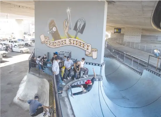  ?? ?? Skaters gather at the Channel Street Skatepark, which had its grand opening on Aug. 21. Photos by Arturo Garcia-Ayala