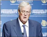  ??  ?? In this file photo, David Koch speaks in Orlando, Fla. Koch, major donor to conservati­ve causes and educationa­l groups, has died on Aug 23. He was
79. (AP)