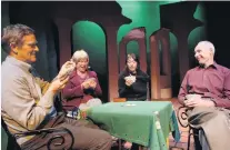  ?? PHOTO: LINDA ROBERTSON ?? Just the drop . . . Actors (from left) Stuart Devenie, Julie Edwards, Vivienne Aitken and Simon O’Connor at a rehersal for Four Flat Whites in Italy in 2009.