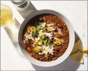  ?? MILK STREET VIA AP ?? Beef and Bean Chili is an ideal addition to a Super Bowl party.