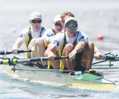  ??  ?? TUNE- UP: Australia’s Alexander Hill, Jack Hargreaves, Spencer Turrin, and Joshua Hicks the men’s four A final.