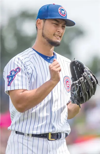  ?? ROBERT FRANKLIN/AP ?? Cubs right-hander Yu Darvish threw only 19 pitches before leaving his rehab start Sunday at Four Winds Field.