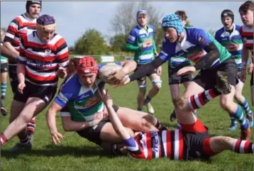  ??  ?? Gorey’s George Hadden crosses for one of his three tries against Enniscorth­y.