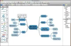  ??  ?? Der Desktop bietet genügend Platz für die vielen Werkzeuge und eine Outline-Darstellun­g. Auch in der App (oben) bleibt SimpleMind übersichtl­ich.