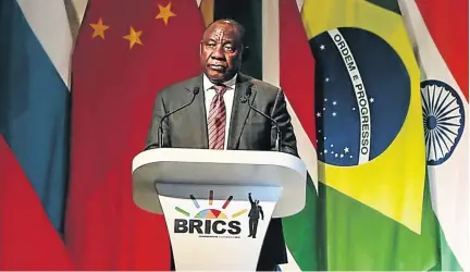  ?? / ALAISTER RUSSELL ?? President Cyril Ramaphosa delivers a speech during the opening of the Brics Summit held in Sandton, northern Johannesbu­rg, yesterday.