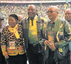  ??  ?? LEADING TRIO: Nkosazana Dlamini-Zuma, Cyril Ramaphosa and President Jacob Zuma at the 105th anniversar­y celebratio­ns of the ANC in Soweto at the weekend