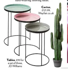  ??  ?? Tables, £95 for a set of three, JD Williams Cactus, £121.99, Wayfair.co.uk