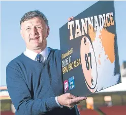  ??  ?? Paul Hegarty at Tannadice yesterday to promote the Tannadice 87 film to be shown by BBC ALBA on May 20.