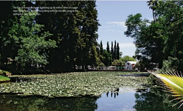  ??  ?? The Eye of Kuruman keeps bubbling up 20 million litres of crystalcle­ar water every day, but according to locals the area around the spring has seen better days.