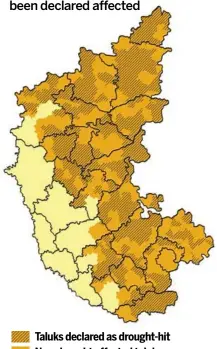  ??  ?? Taluks declared as drought-hit Non-drought affected taluks