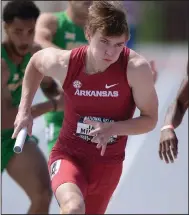  ?? (NWA Democrat-Gazette/Andy Shupe) ?? After a high school career at Bentonvill­e and Bentonvill­e West, James Milholen walked on at Arkansas and set a personal-best of 45.98 seconds in the 400 meters this seson at the SEC Outdoor Championsh­ips.