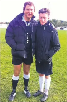  ??  ?? Canterbury Academy pupil Jack Jenkins with David Walliams on location for the filming of The Boy in the Dress