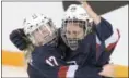  ?? RYAN REMIORZ — THE CANADIAN PRESS VIA AP ?? In this file photo, Team USA’s Jocelyne Lamoureux-Davidson (17) celebrates teammate Alex Carpenter’s winning goal to defeat Canada 1-0in overtime and win the gold medal at the women’s world hockey championsh­ips in Kamloops, British Columbia.