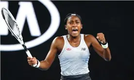  ?? Photograph: Scott Barbour/AAP ?? Coco Gauff of the USA celebrates after beating Venus Williams in the first round of the Australian Open.