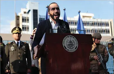  ?? ?? El presidente Nayib Bukele, durante un discurso en San Salvador.