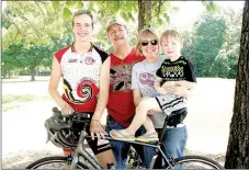  ?? LYNN KUTTER ENTERPRISE-LEADER ?? Glendon VanSandt, left, of Siloam Springs, stands with his grandparen­ts, Annette and Earl Rowe of Lincoln, and his younger brother, Canyon VanSandt. Glendon was one of 10 cyclists chosen to participat­e in the Cherokee Nation’s 2016 Remember the Removal...