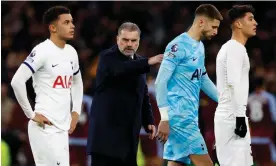  ?? Photograph: Peter Cziborra/Action Images/Reuters ?? Ange Postecoglo­u’s Tottenham, beaten last week by Aston Villa, have now lost three Premier League matches in a row.