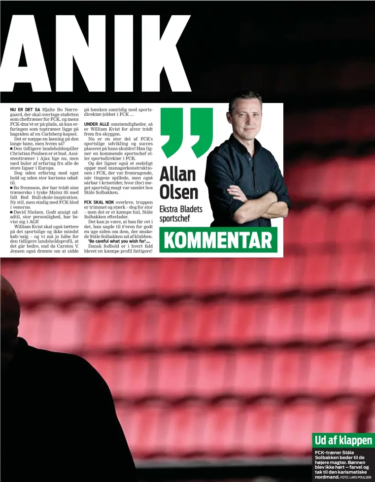  ?? FOTO: LARS POULSEN ?? Ud af klappen
FCK- træner Ståle Solbakken beder til de højere magter. Bønnen blev ikke hørt – farvel og tak til den karismatis­ke nordmand.