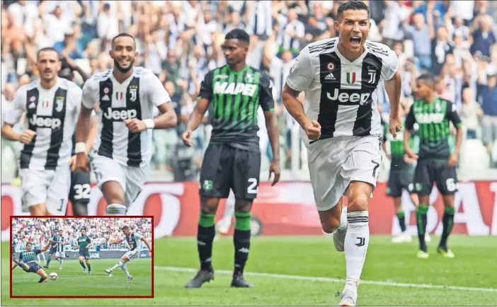  ??  ?? EUFORIA. El Juventus Stadium disfrutó ayer de los dos primeros goles de Cristiano Ronaldo como jugador de la Vecchia Signora..
