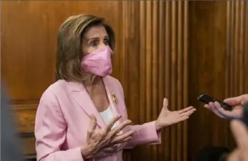  ?? Manuel Balce Ceneta/Associated Press ?? House Speaker Nancy Pelosi, of Calif., talks to reporters Tuesday on Capitol Hill in Washington, D.C.