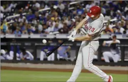  ?? ASSOCIATED PRESS ?? Outfielder Jay Bruce, shown hitting a home run against the Mets said he’s not concerned with the soreness in both Achilles’ tendons that kept him out of Saturday’s game against the Nationals.