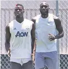  ??  ?? Workout: Lukaku (right) trains in Los Angeles with team-mate Paul Pogba