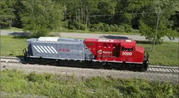  ?? Wabtec Corp. ?? No engine, no oil — the back of this locomotive is all batteries.