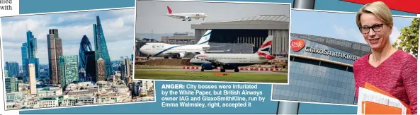  ??  ?? ANGER: City bosses were infuriated by the White Paper, but British Airways owner IAG and GlaxoSmith­Kline, run by Emma Walmsley, right, accepted it