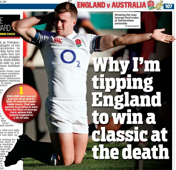  ?? ACTION IMAGES ?? Showing the way: George Ford trains at Twickenham yesterday