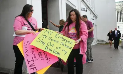  ?? Photograph: Julie Bennett/Reuters ?? Supporters of legislatio­n safeguardi­ng IVF treatments hold a rally at the Alabama state house in Montgomery on 28 February 2024.