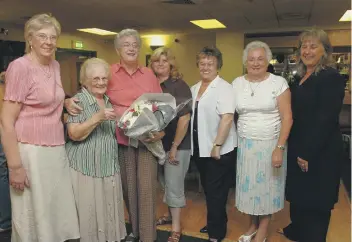  ??  ?? Paddy Reeson pictured at her ‘retirement do’ after stepping down from her role as president of the Peterborou­gh Ladies League in 2007. She held the post for 34 years.