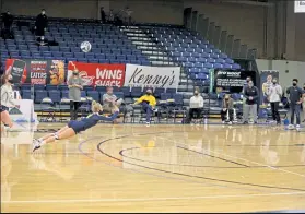  ?? Courtesy photo / University of Northern Colorado Athletics ?? University of Northern Colorado’s Kyndall Feather dives for the ball.