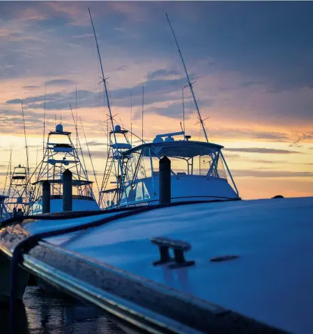  ??  ?? Another beautiful day of tournament action comes to a close on the Lowcountry coast (left). The founder of the South Carolina Governor’s Cup Billfishin­g Series, former governor Carroll A. Campbell Jr., enjoying a day of marlin fishing on his 38-foot...