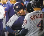  ?? Karen Warren / The Houston Chronicle ?? The Astros’ Alex Bregman celebrates after hitting a grand slam in the seventh.