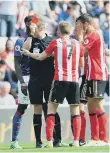  ??  ?? Seb Larsson is controvers­ially sent off on Sunday