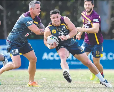  ?? Picture: AAP IMAGE ?? Broncos flyer James Roberts (centre) at training ahead of their semi-final tonight against Melbourne.