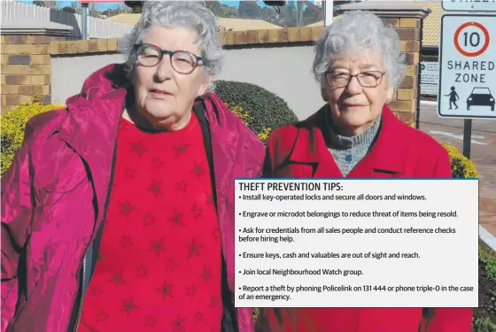  ?? Picture: Rhylea Millar ?? WAR ON CRIME: Residents of a Toowoomba retirement village Christine Jenkins (left) and Pam Harrison are 'fed up' after thieves repeatedly targeted homes in the complex they live in.