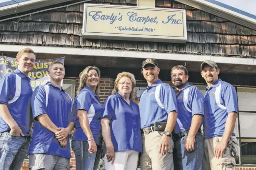  ?? BY LUKE CHRISTOPHE­R ?? Innovation has kept Early’s Carpet in Amissville relevant. The multi-generation­al business includes Dustin Betts, Cody Betts, Sonja Early Betts, co-founder Lorraine Early, Solon Betts, Mike Early and Ted Robson Jr.