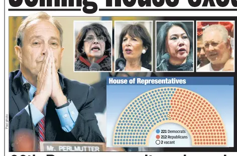  ?? ?? MOVIN’
OUT: Rep. Ed Perlmutter (far left) is the latest House Democrat, along with (inset from left) Lucille RoybalAlla­rd, Jackie Speier, Stephanie Murphy and Albio Sires, to say they will not stand for reelection this year. Democrats currently hold a slim nine-seat majority and appear in danger of losing the House to Republican­s in November’s midterm elections.